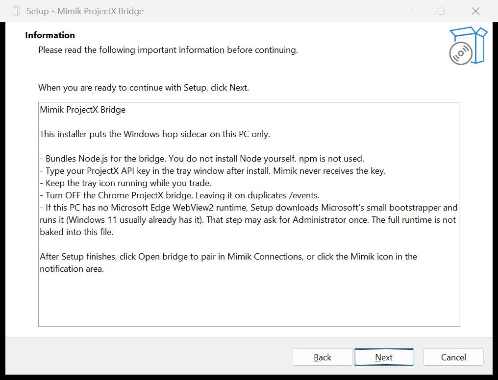 Setup information: key stays on this PC